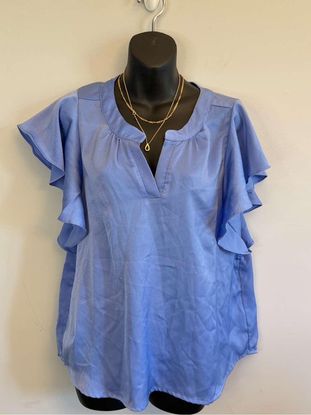 Umgee Blue Ruffle Sleeve Blouse